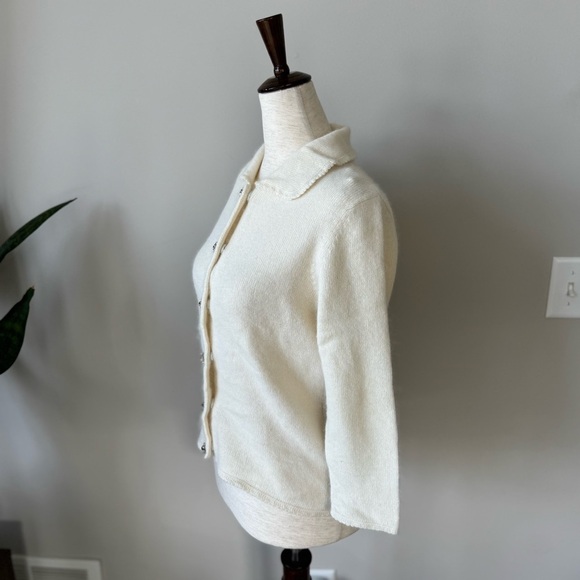 Ann Taylor Angora Rabbit Hair Lambswool Cropped Sleeve Jeweled Button Cardigan - Picture 3 of 8